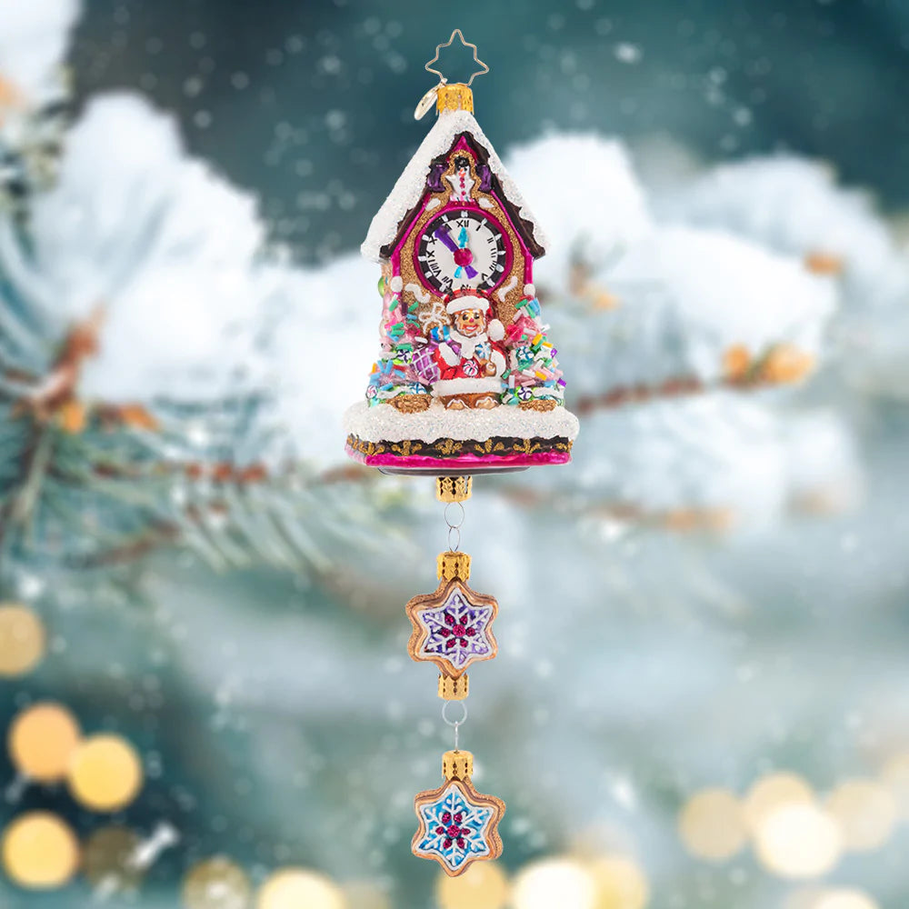 Ornament Description - Cookie O' Clock: Would you look at the time on the cuckoo-cookie clock… It's half-past peppermint! This playful piece is a delightful dessert to add to your collection.