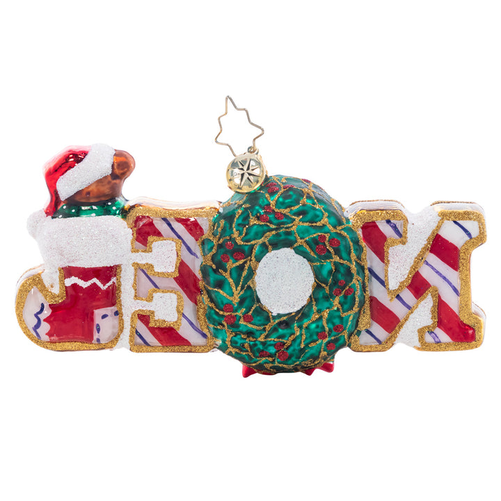 Back - Ornament Description - Christmas Traditions Noel: Spelling the traditional name for "Christmas" in sweet gingerbread and peppermint, this Noel ornament is the perfect way to celebrate the special day.