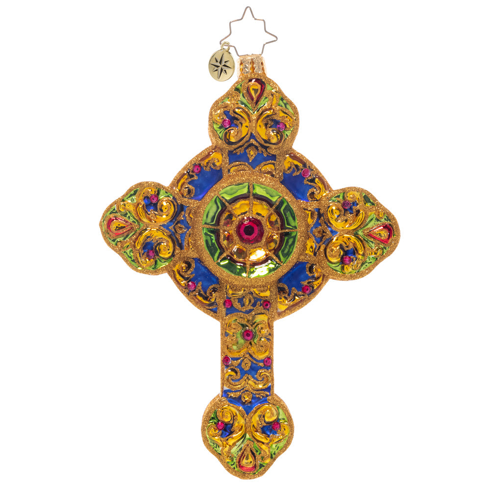 Front - Ornament Description - Brilliant Bejeweled Cross: An elegant symbol of everlasting faith that guides us wherever we may be. May it bring love, joy, and peace into your home this Christmas season.