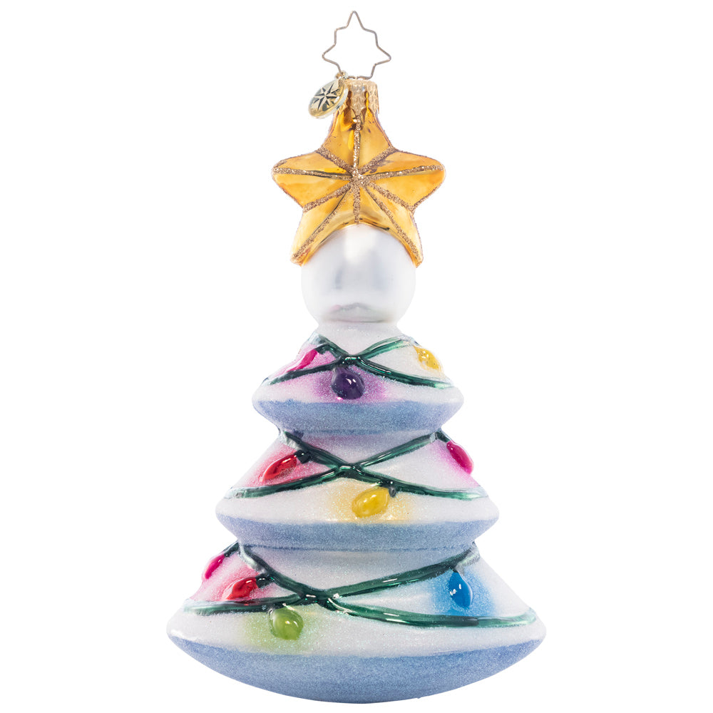 Back - Ornament Description - Snow Lights Like These Lights: There's no tree like a gleeful snow tree! With a star on top the Christmas season shines nonstop. These painted lights spread cheer far and near.