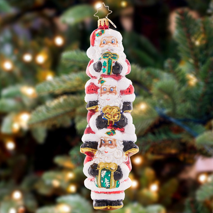 Ornament Description - Three Nicks Are Better Than One: Triple-decker Santas means triple the holiday fun! This silly stack of St. Nicks is a unique and cheerful addition to any tree.