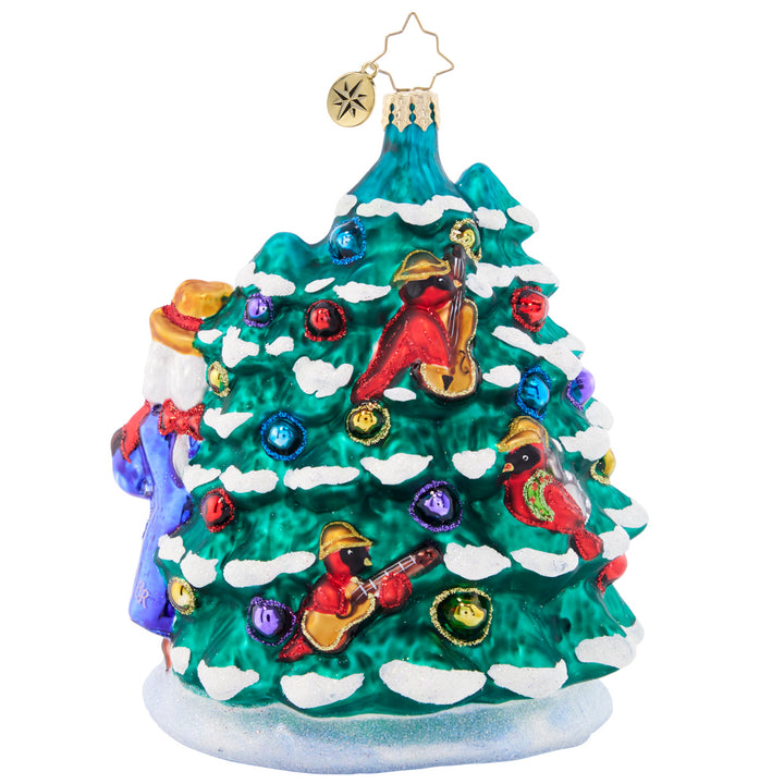 Back - Ornament Description - Santa's Fireside Friends: Gather 'round the campfire for a crackling Christmas carol. Santa, Snowman, and Nutcracker are a band of three ready to spread holiday glee!