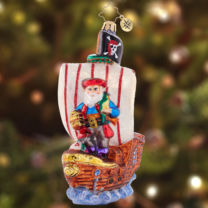 Ornament Description - Captain Claus: Ahoy, Captain Claus! Santa is sailing the high seas, but instead of looting buried treasure, he's delivering it to all the good little girls and boys this Christmas.