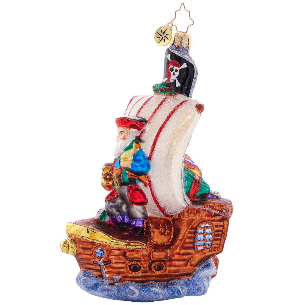 Side View - Ornament Description - Captain Claus: Ahoy, Captain Claus! Santa is sailing the high seas, but instead of looting buried treasure, he's delivering it to all the good little girls and boys this Christmas.