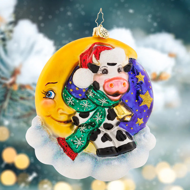 Ornament Description - Over The Moon: Hey diddle, diddle! This little cow is totally over the moon for Christmas. Remember the nostalgic nursery rhyme with this classically cute ornament.