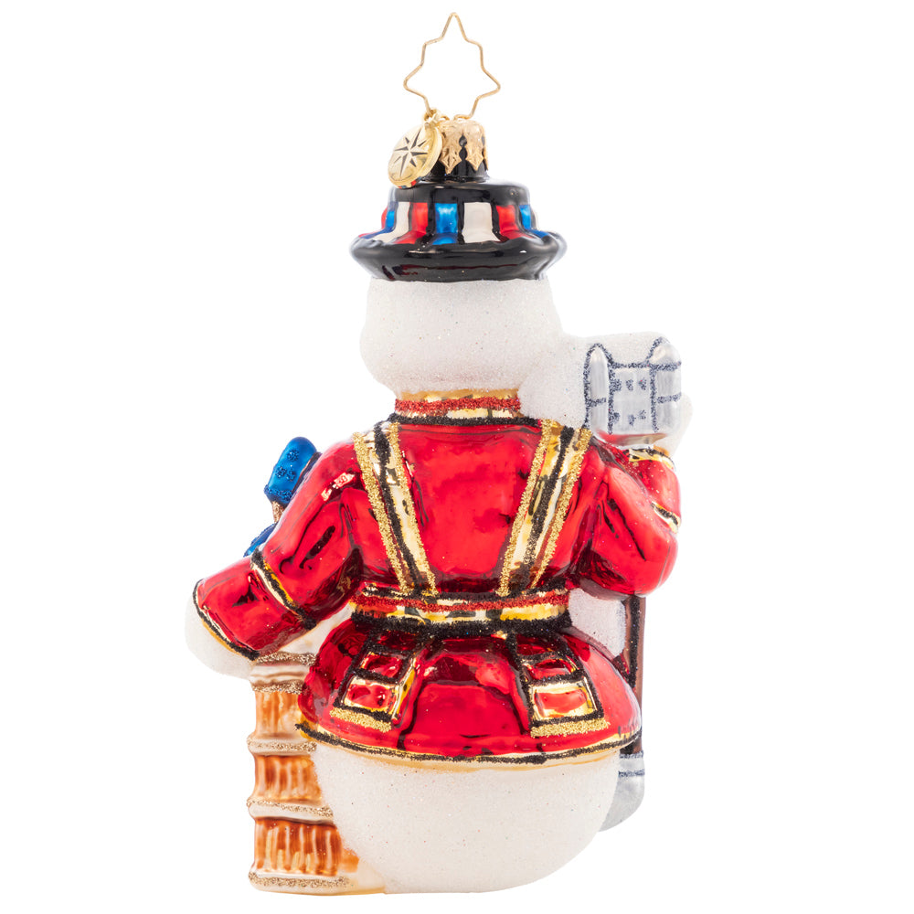Back - Ornament Description -Frosty Friend & Big Ben: Between Frosty & Big Ben, you'll always have a dependable friend, time and time again. He'll go to great lengths to guard his precious British treasures.