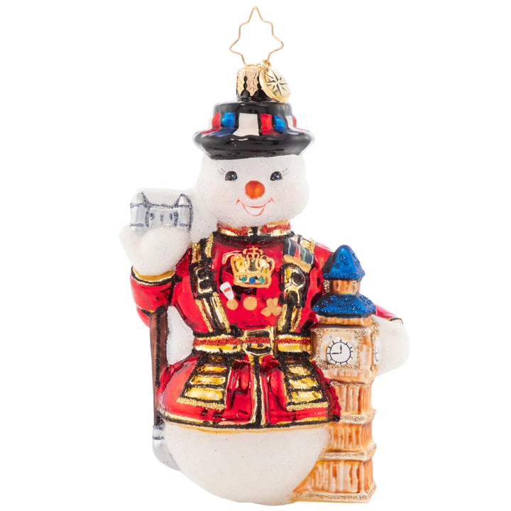 Front - Ornament Description -Frosty Friend & Big Ben: Between Frosty & Big Ben, you'll always have a dependable friend, time and time again. He'll go to great lengths to guard his precious British treasures.