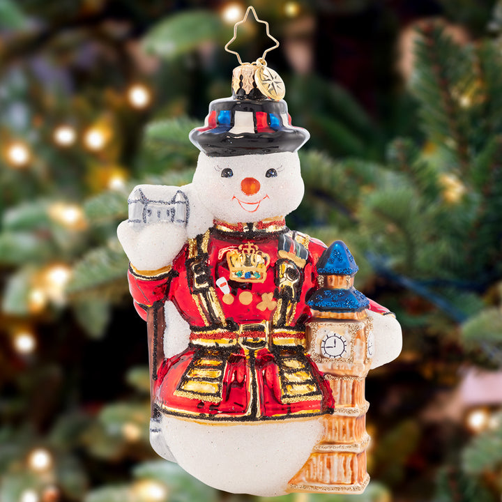 Ornament Description -Frosty Friend & Big Ben: Between Frosty & Big Ben, you'll always have a dependable friend, time and time again. He'll go to great lengths to guard his precious British treasures.