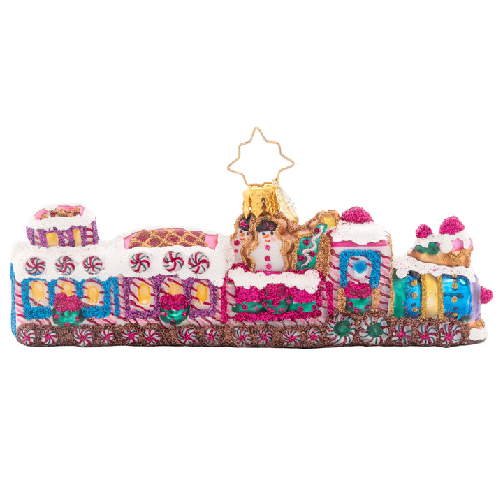 Back - Ornament Description - Sweet Treat Express: All aboard the candy-covered choo choo train! Glistening with gumdrops, peppermints, and radiant-white royal icing, this sweet ride is the perfect transport to your holiday destination.Ornament Description - Sweet Treat Express: All aboard the candy-covered choo choo train! Glistening with gumdrops, peppermints, and radiant-white royal icing, this sweet ride is the perfect transport to your holiday destination.