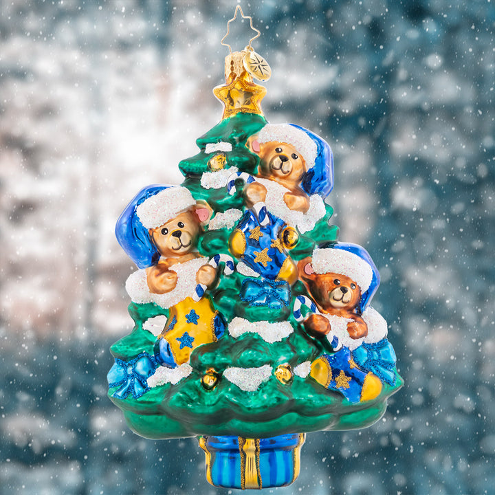 Ornament Description - Merry Christmas Baby! Blue: These blue teddy bears are overjoyed at the best gift of all! The joy of celebrating a new baby boy is a happiness that lasts forever.