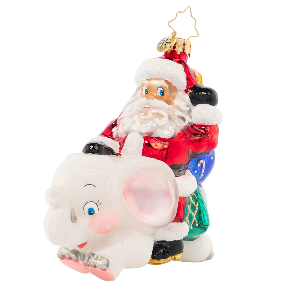 Front - Ornament Description - White Elephant Christmas: What will Santa bring to the gift exchange? A whimsical white elephant, of course! This clever ornament highlights a Christmas tradition celebrated by many.