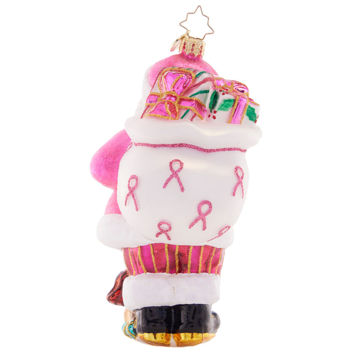 Back - Ornament Description - Think Pink Santa: Pink is stronger than you think! Santa will always support those near and dear to us in honor of breast cancer awareness. A percentage of sales from this special ornament will benefit Breast Cancer Research.