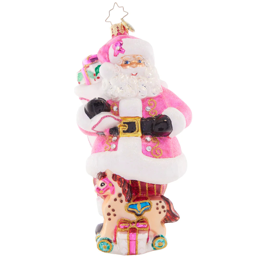 Front - Ornament Description - Think Pink Santa: Pink is stronger than you think! Santa will always support those near and dear to us in honor of breast cancer awareness. A percentage of sales from this special ornament will benefit Breast Cancer Research.
