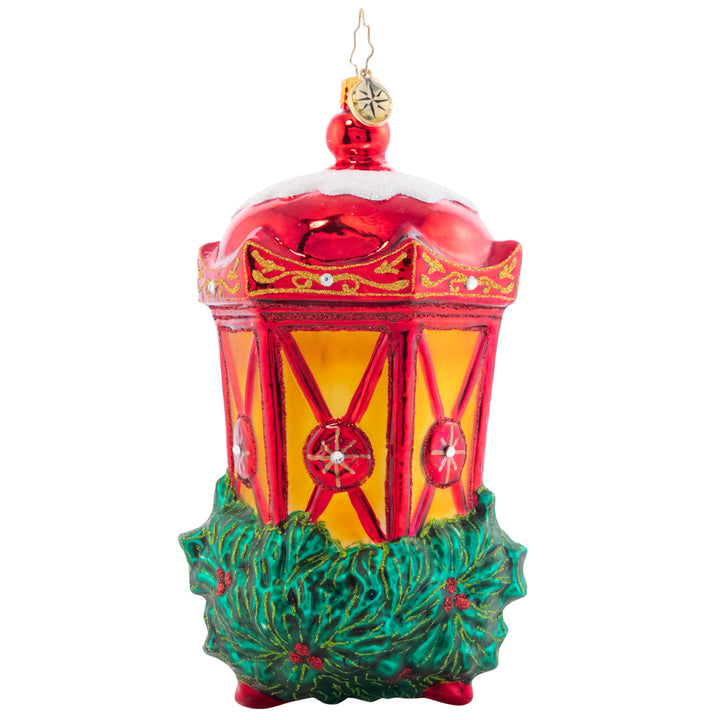 Back - Ornament Description - Holiday Glow: This lantern is bright with a glowing light, ready to guide you through the night. A perfect piece to bring warmth and classic holiday style to your Christmas tree.