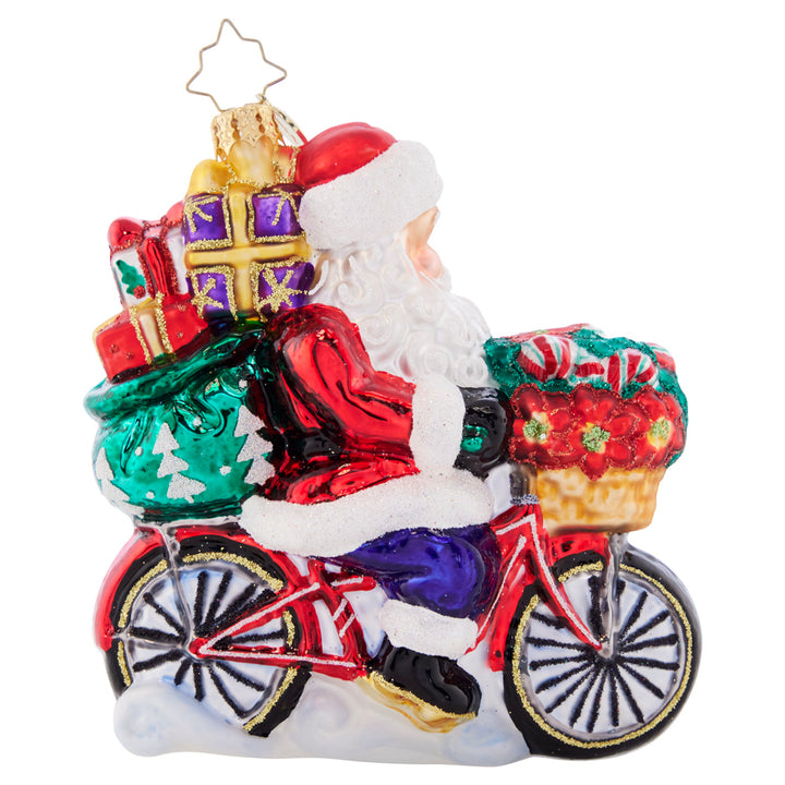 Side View 2 of 2 - Ornament Description - Santa's Ride Around Town: Cruising down the boulevard on his 10-speed, Santa is delivering perfectly-packed presents in eco-friendly style. Celebrate the cyclists in your life with this whimsical ornament!