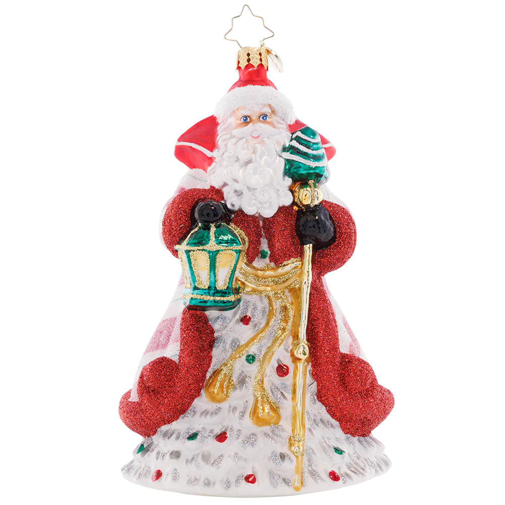 Front - Ornament Description - Peppermint Sparkle Nicholas: This stunningly sweet Santa is wishing you a merry Christmas and a plethora of peppermint dreams. His candy-colored coat is as cute as a Christmas cookie!