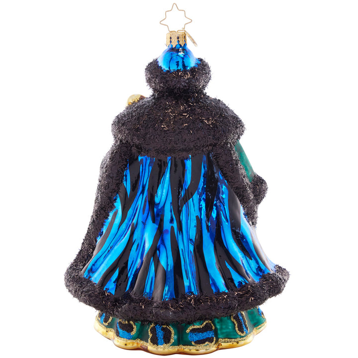 Back - Ornament Description - Fierce & Fashionable Santa: Striking as ever in a fur-lined, leopard-spotted robe, this swanky Santa is ready for the most glamorous of Christmas soirées.