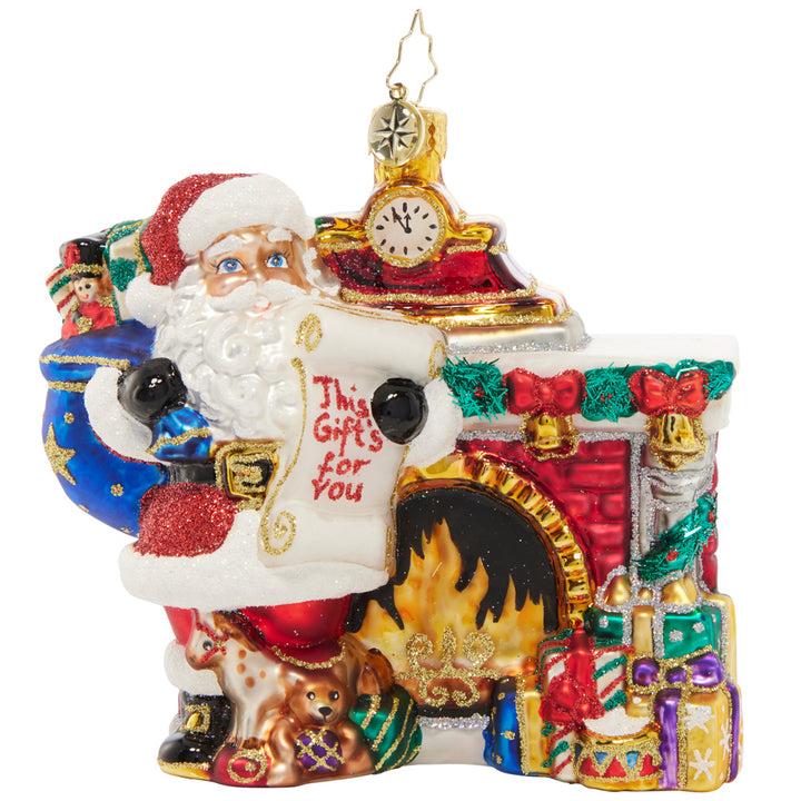 Ornament Description - Nice List Santa: Santa's checked his list twice, and he's decided who has been nice! He's ready to deck the halls and stack this mantle with gifts galore, and the children can't wait to see what's instore.