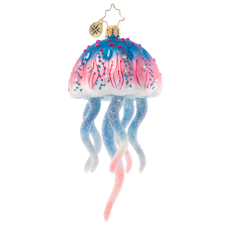 Front - Ornament Description - Colorful Jelly: This joyful jellyfish is a jubilee of pink and blue hues. Let this stunning sea creature float among the boughs of the tree, bringing nautical cheer for all to see!