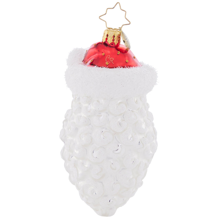 Back - Ornament Description - Ho-Ho-Happy New Year: Santa has some beautiful Christmas baubles nestled in his snow-white beard – they spell out 2023, celebrating good cheer throughout the year!