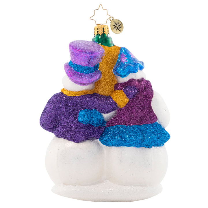 Back - Ornament Description - New Year's Toast: Two festive snow-friends are ringing in the new year with a big bottle of bubbly! Commemorate another wonderful year with this cute, cozy ornament.