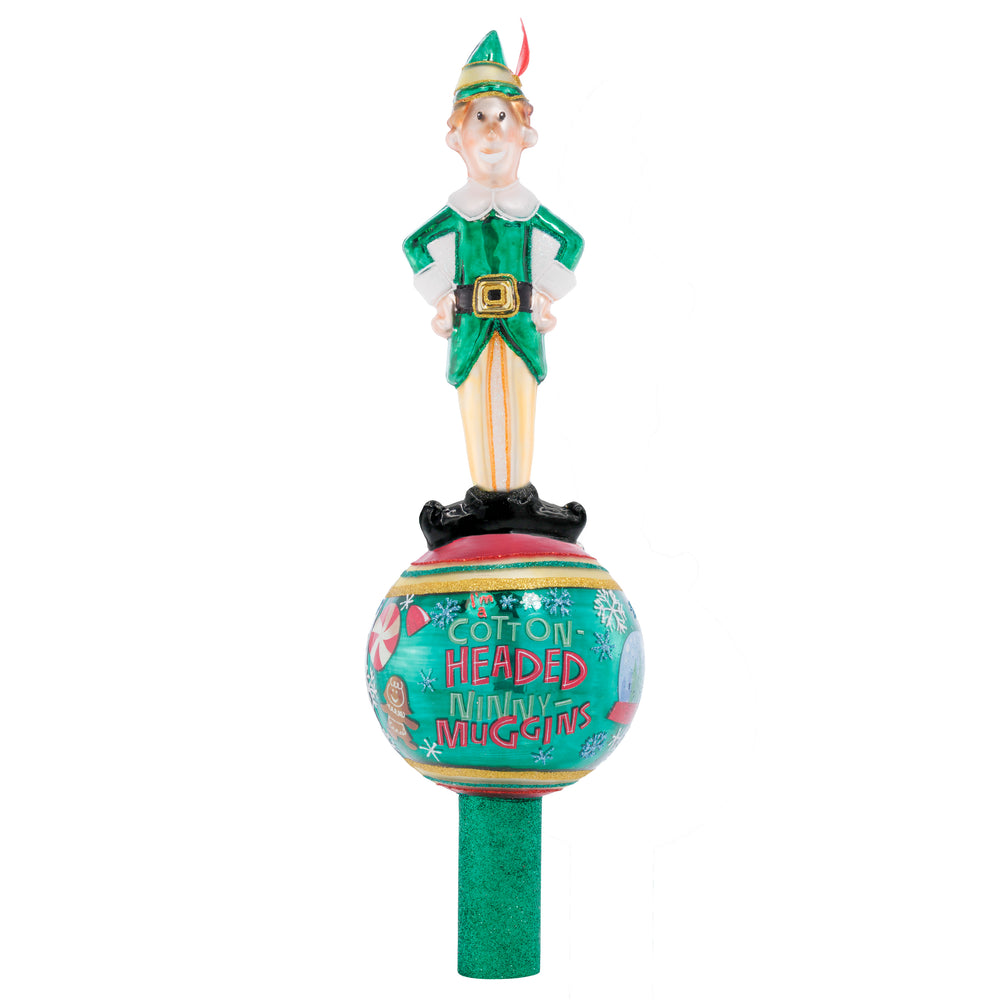 Finial Description - Merry Muggins: "SANTA? I KNOW HIM!" Will Ferrell's hysterical character can lead your holiday this season with this cheerful finial that's sure to please. This is a wonderful piece to top your tree in a modern, unconventional way. Buddy is the real star!