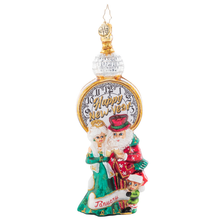 Front - Ornament Description - In With the New: Santa and Mrs. Claus revel in cheer as they commemorate the start of a brand new year. The premier piece in our Ornament of the Month collection celebrates an exciting start to a wonderful year!