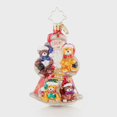 Video - Ornament Description - Flush With Plush Gem: We wish you a beary Christmas! Santa cradles his treasured teddy collection and is ready for a serious holiday hug-fest!