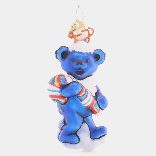Video - Ornaments Description - Grateful Dead Pumped for the Party Dancing Bear: There's a party tonight, and everyone's going! Round the fire on the mountain, the egg nog is flowing. Dressed to the nines, with candy to share, in struts this cute Dancing Bear. Our buddy can't help but get lost in the groove — he needs no excuse to show off his sweet moves. This video shows the ornament slowly spinning. 