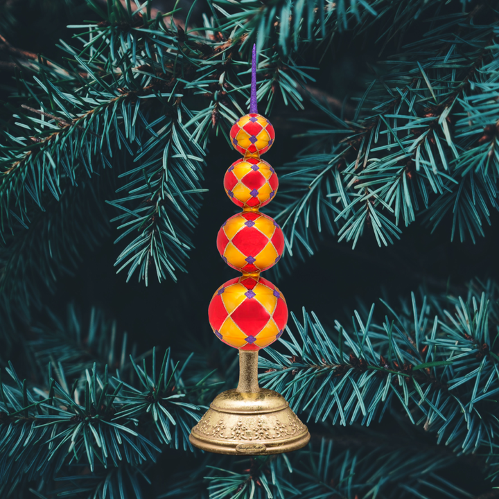 Finial Stand Description - Radko Luxe Finial Stand: What do you do when you have two beautiful finials but only one Christmas tree? This classy golden stand allows you to show them both off during the same holiday season!