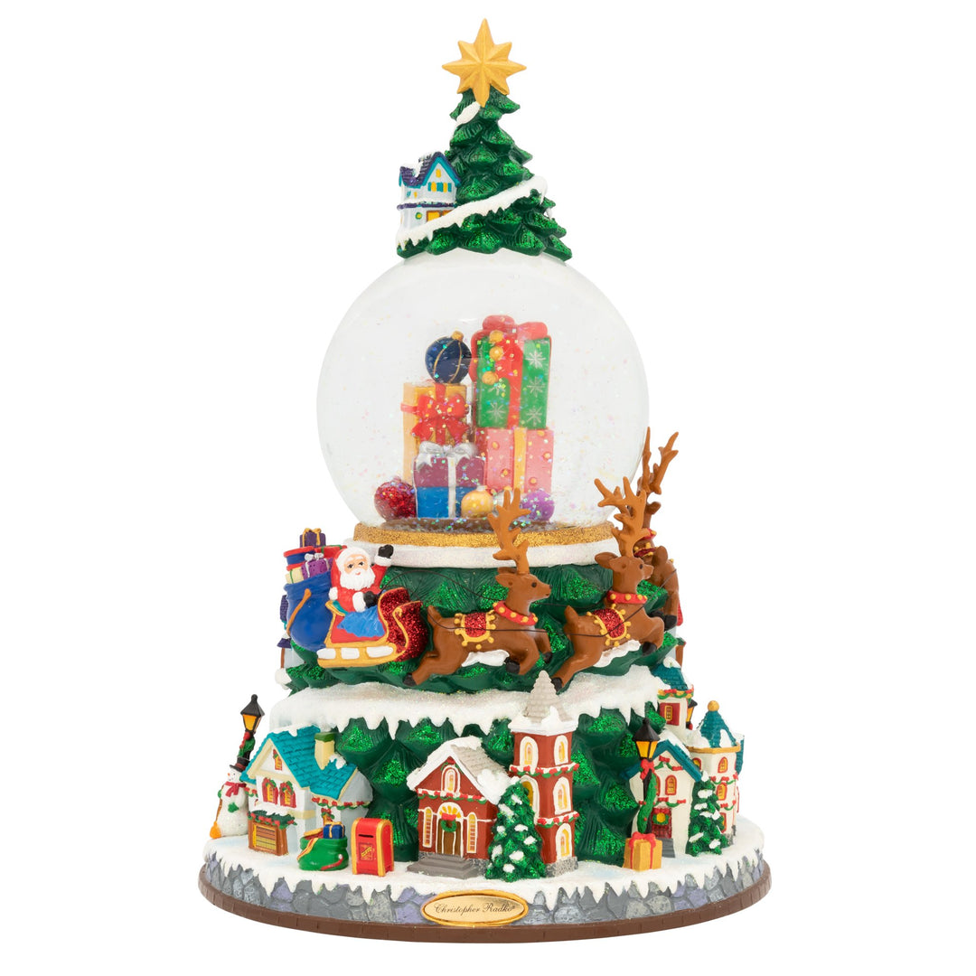 Snow Globe Description - All Through The Night: Santa and his reindeer have quite the night ahead! They've got an endless stream of presents to deliver, while all the children sleep soundly in their beds. Enjoy the magic of the season with this stunning snowglobe that plays the classic holiday song, "Oh, Christmas Tree."