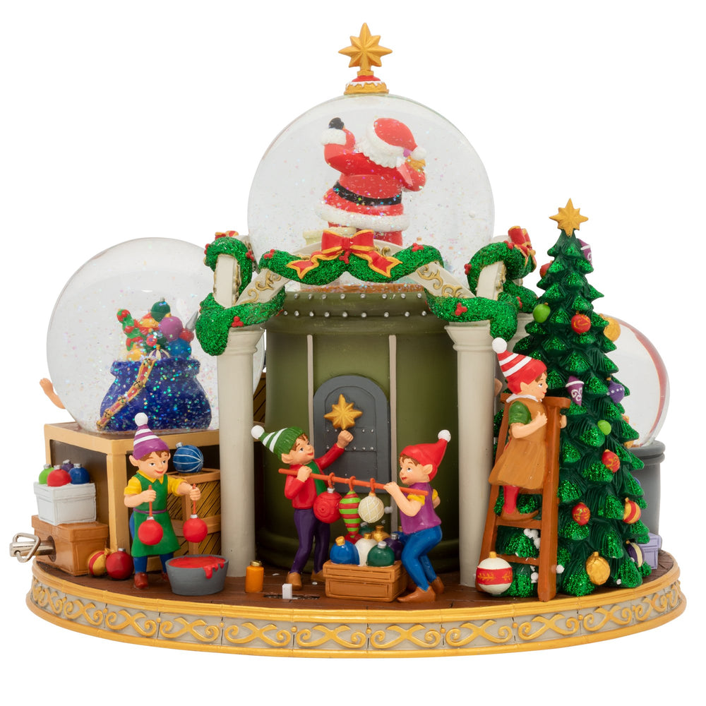 Back - Snow Globe Description - Christmas is Coming!: Alright, boys and girls! This is not a drill. Christmas is right around the corner, and this workshop has about a million orders left to fill. But not to worryâ€”with a little magic and teamwork under Santa's watchful eye, this crew always gets the job done perfectly, and in record time. Join in the anticipation for Christmas with this whimsical snow globe.