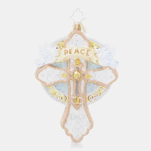 Video - Ornament Description - Golden Cross of Peace: Peace on earth and mercy mild – keep the true spirit of Christmas alive with this delicate cross-shaped ornament. This video shows the ornament slowly spinning. 