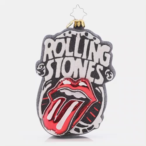 Video -Ornament Description - Rockin' Around the Xmas Tree: The British Invasion continues this holiday season with your very own Rolling Stones ornament, complete with a Union Jack on the back! Put a little Rock 'n Roll into your tree and spice up the Christmas party! This video shows the ornament spinning slowly. 