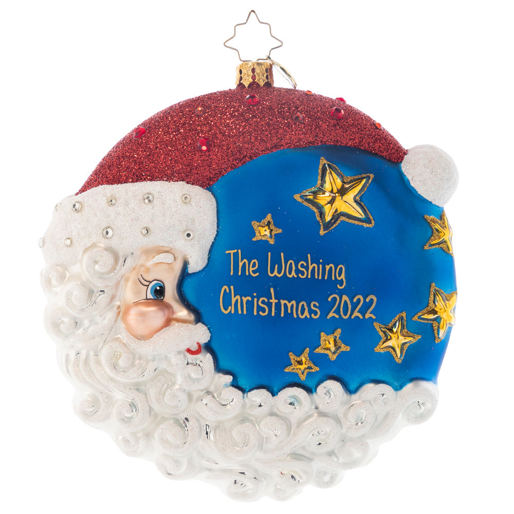 Ornament Description - The First Star I See Tonight Personalized: Star light, star bright...it is a beautiful Christmas night! Santa plays man in the moon to wish you a happy holiday and a prosperous new year. Note: Please allow approximately one month (on top of shipping time) for our elves to personalize your ornament.