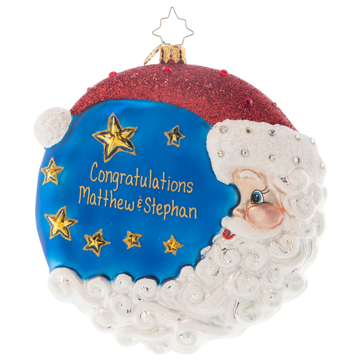 Back - Ornament Description - The First Star I See Tonight Personalized: Star light, star bright...it is a beautiful Christmas night! Santa plays man in the moon to wish you a happy holiday and a prosperous new year. Note: Please allow approximately one month (on top of shipping time) for our elves to personalize your ornament.