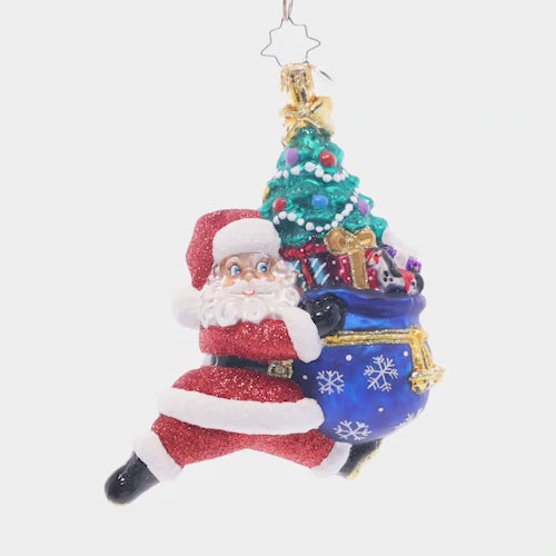 Video - Ornament Description - Santa's Sprint: Dashing through the snow, indeed! The race is on for Santa to get all the gifts delivered on Christmas Eve. With the help of his speedy reindeer team, he's sure to complete the task on time. This video shows the ornament spinning slowly. 