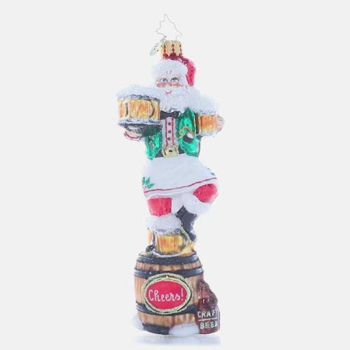 Video - Ornament Description - Three Cheers For Santa: Santa knows what the holidays are all about – good food, good friends, and of course, good drinks. Three cheers for the season! 