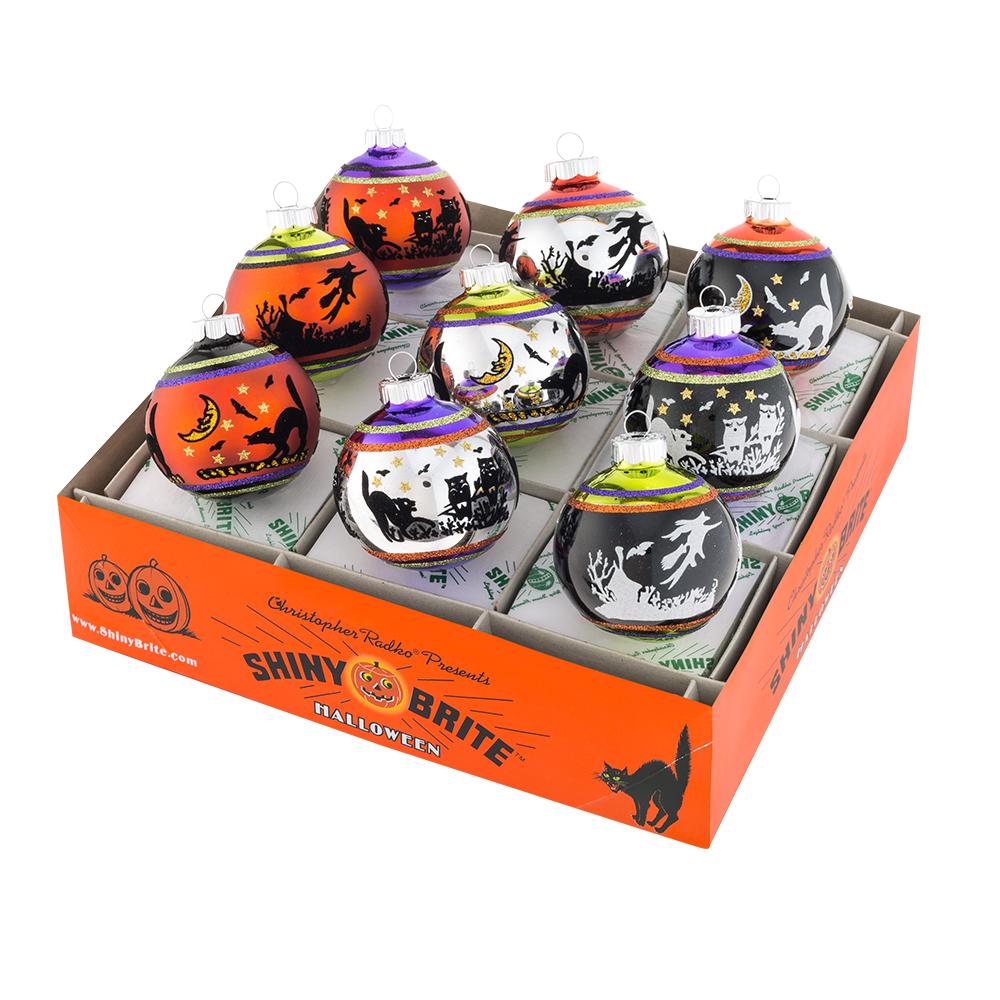Ornament Set Description - Halloween 9 Count 2.5" Signature Flocked Rounds
