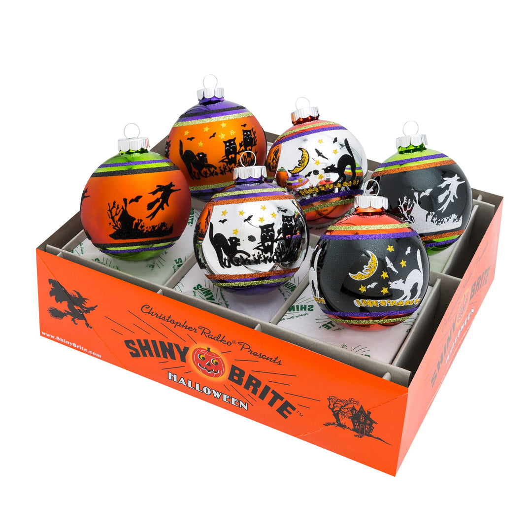 Ornament Set Description - Halloween 6 Count 3.25" Signature Flocked Rounds