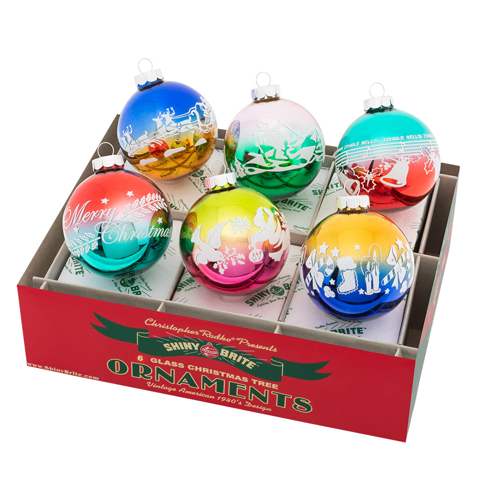 Ornament Set Description - Christmas Confetti 6 Count 3.25" Signature Flocked Rounds