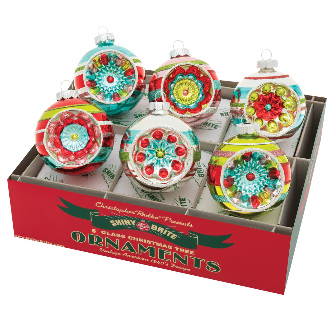 Ornament Set Description - Festive Fete 6 Count 3.25" Decorated Reflector Rounds