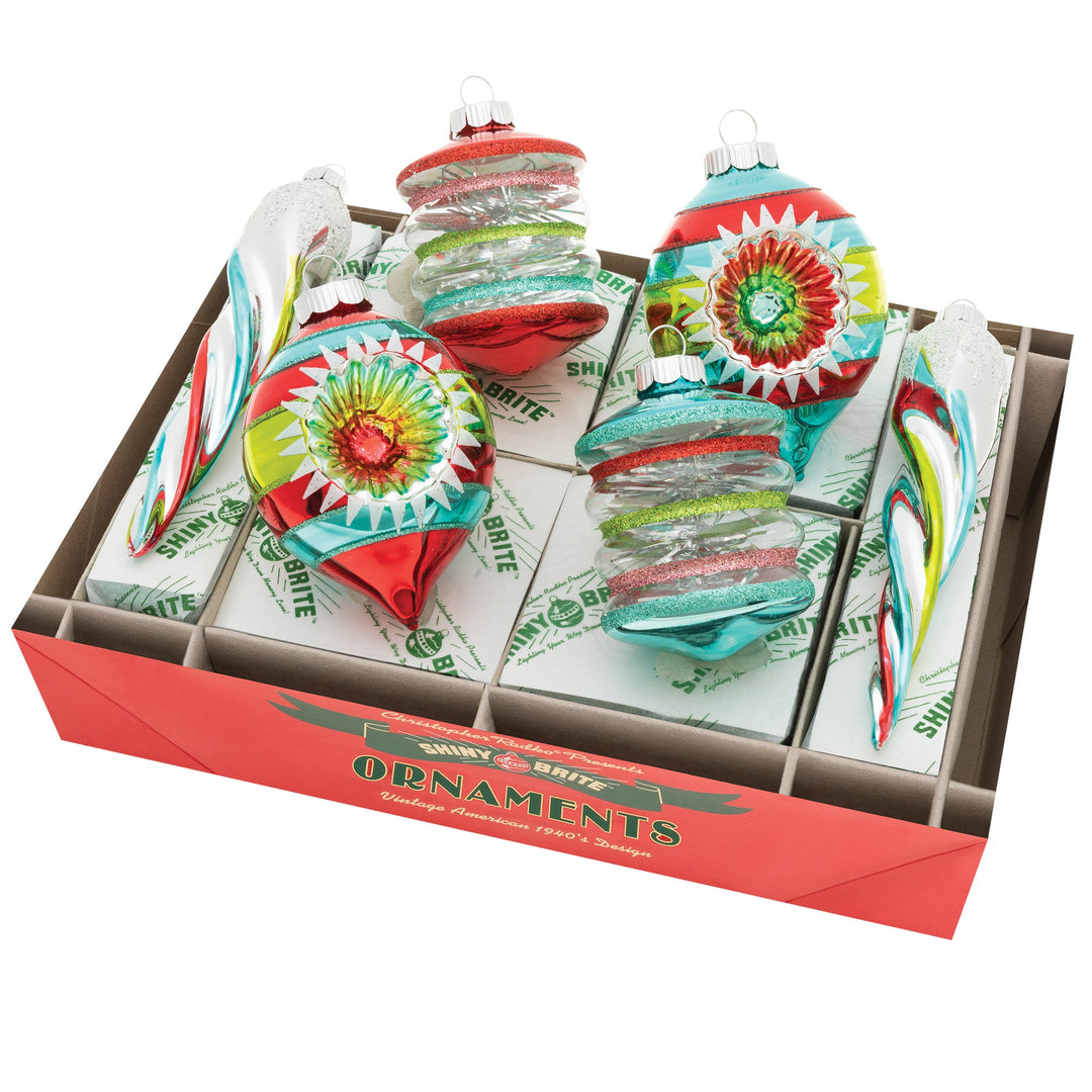 Ornament Set Description - Festive Fete 6 Count Mixed Shapes