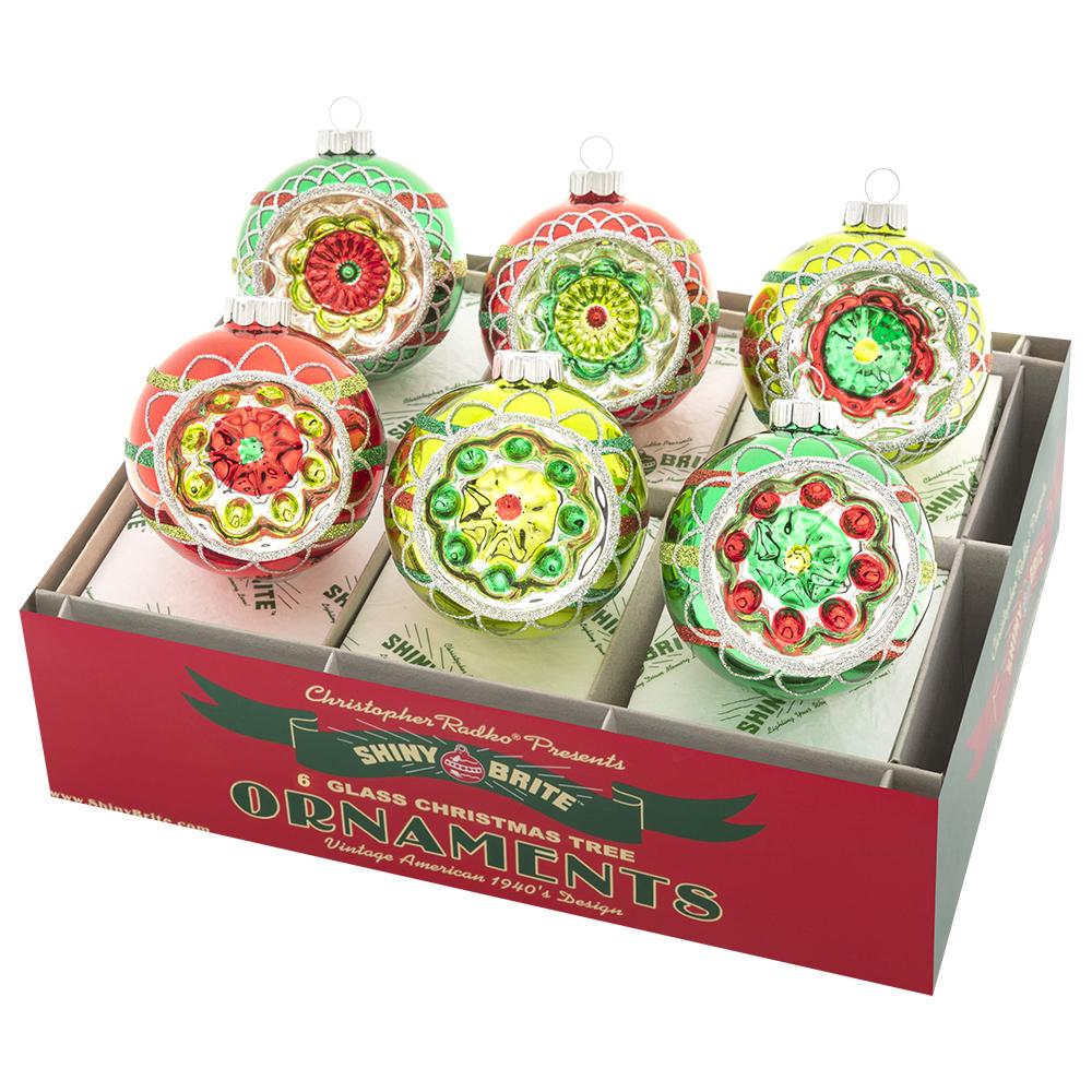 Ornament Set Description - Holiday Splendor 6 Count 3.25" Decorated Reflector Rounds: Add dimension and detail to your Christmas collection with this six-piece set of dazzling rounds in cheerful holiday colors. Your tree will have never looked better!