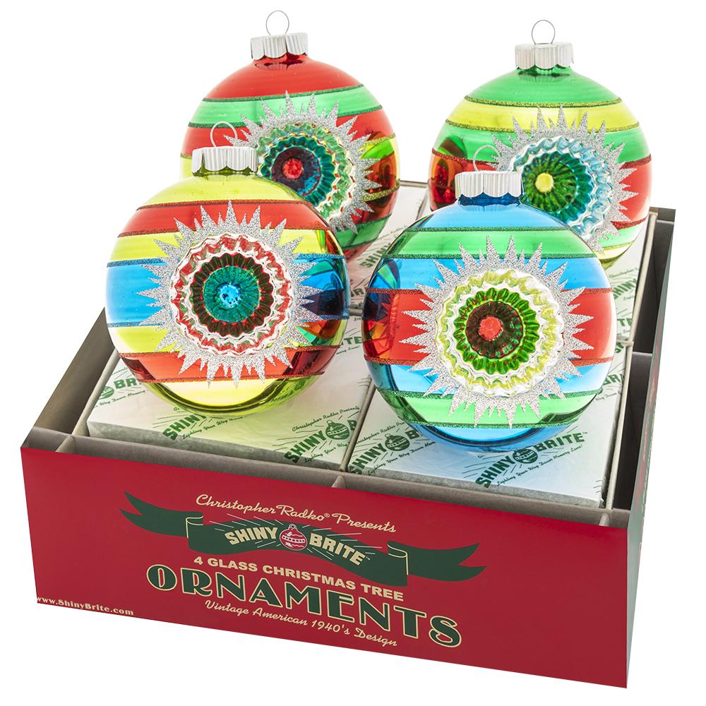 Ornament Set Description - Holiday Splendor 4 Count 4" Rounds With Reflector: This four-count set of dazzling dimensional glass rounds is the perfect way to add some extra sparkle to your tree. Crafted to emulate your favorite vintage ornaments, these pieces are sure to become fast favorites in your collection!