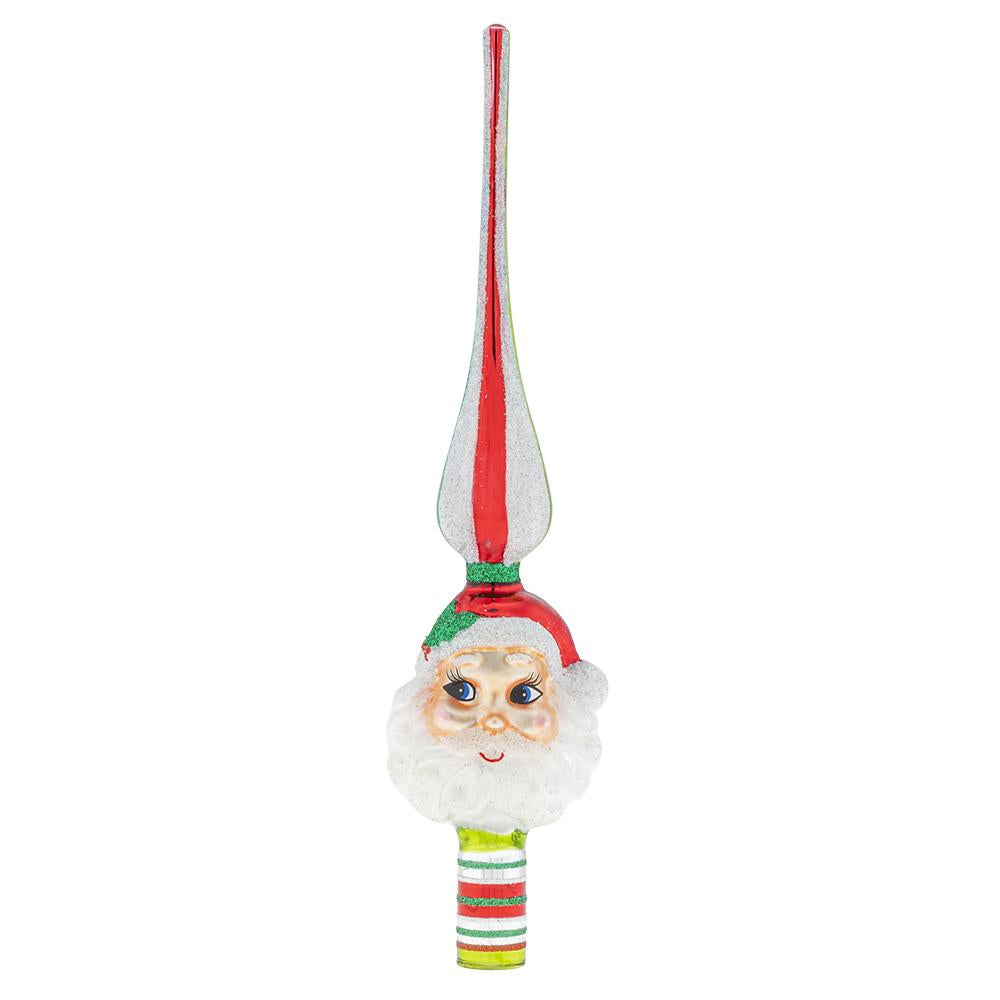 Finial Description - Holiday Splendor 11.5" Santa Finial: Whether he's displayed on a stand or atop your Christmas tree, this delightful vintage-inspired Santa finial is about as charming as they come!