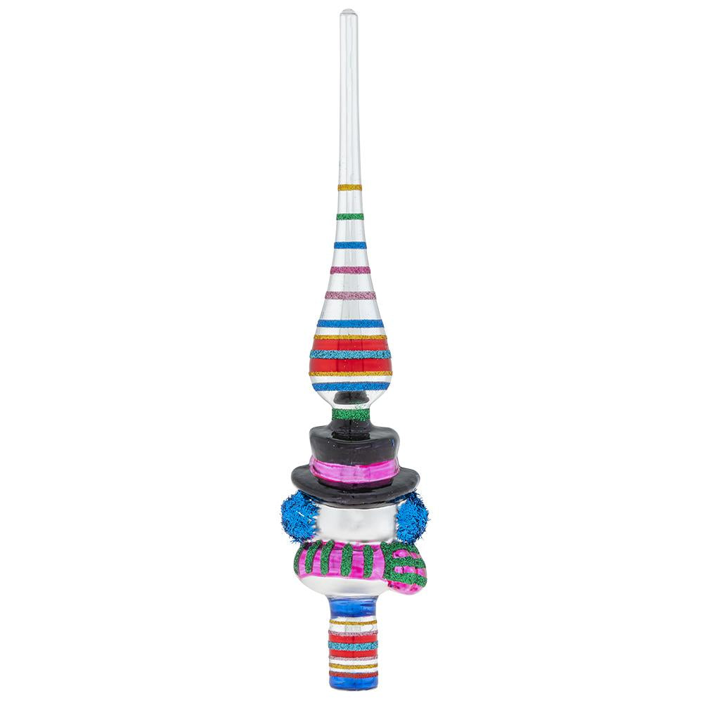 Back - Finial Description - Christmas Confetti 11.5" Snowman Finial: This vintage-inspired snowman finial will be all smiles atop your tree! Bring him home and add some nostalgic cheer to your dÃ©cor.