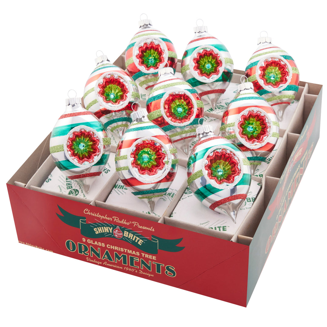 Ornament Set Description - Holiday Splendor 9 Count 2.5" Tulips: This stunning set of 9 reflector tulips captures the classic holiday spirit in vibrant red, green, and white.
