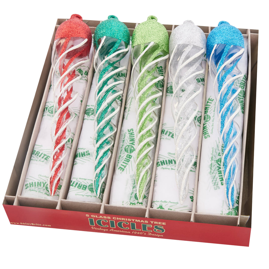 Ornament Description - Holiday Splendor 5 Count 8.5" Glass Icicles: Glittering and glamorous with vintage-inspired style, these elegant icicle ornaments will highlight the boughs of your tree.