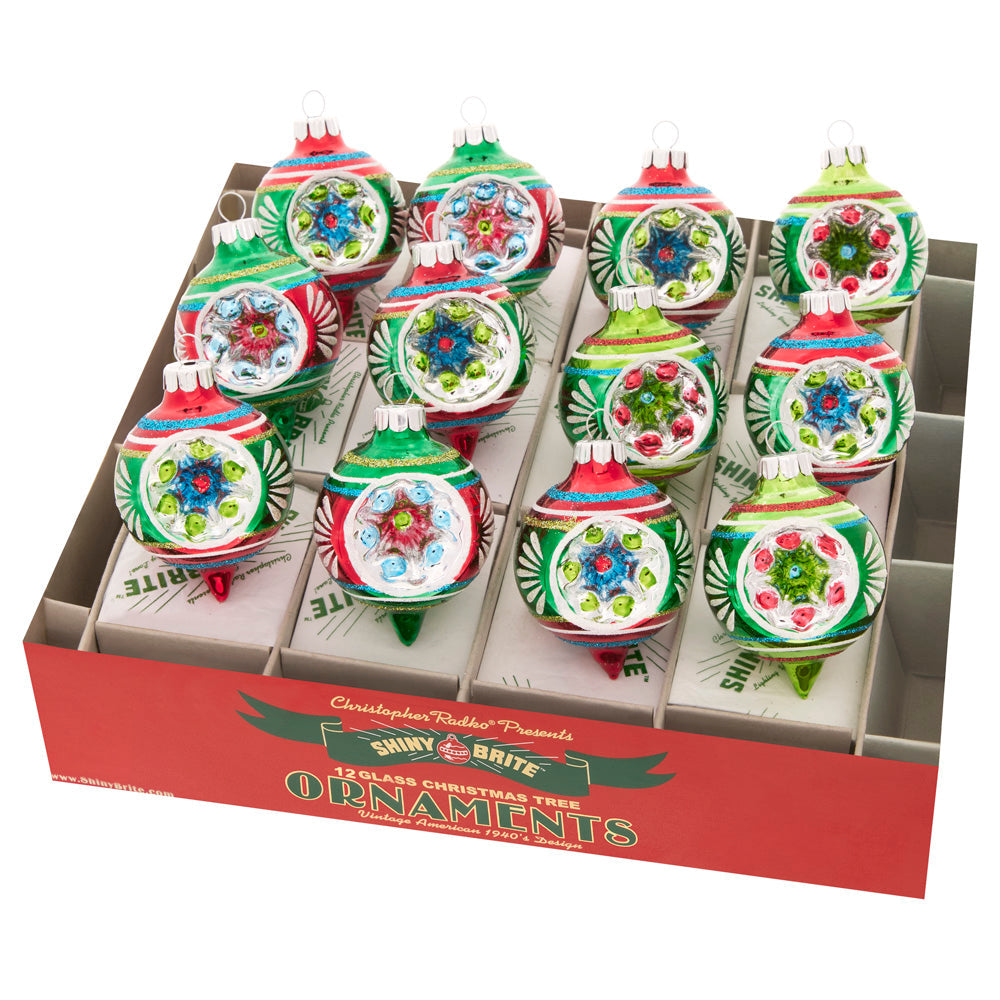Ornament Set Description - Holiday Splendor 12 Count 1.75" Decorated Reflector Rounds: Add classic and colorful holiday style to your tree with these beautiful, vintage-inspired glass rounds.